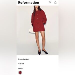 NEW Reformation Irene Jacket in Lipstick (Red) Size XS